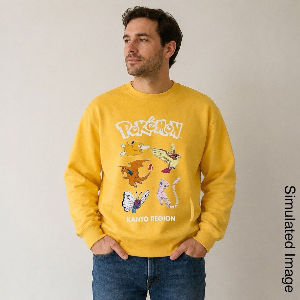 Pokemon Kanto Region Sweatshirt Adult Large Yellow Charizard Mew Crewneck